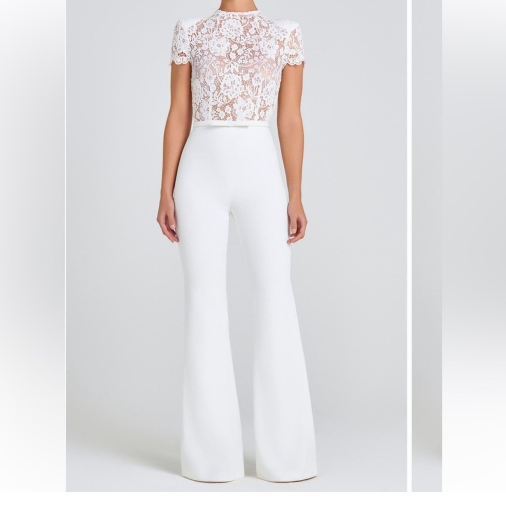 NADINE MERABI White Hottie Lace Flare Jumpsuit Size 8 - Picture 2 of 10
